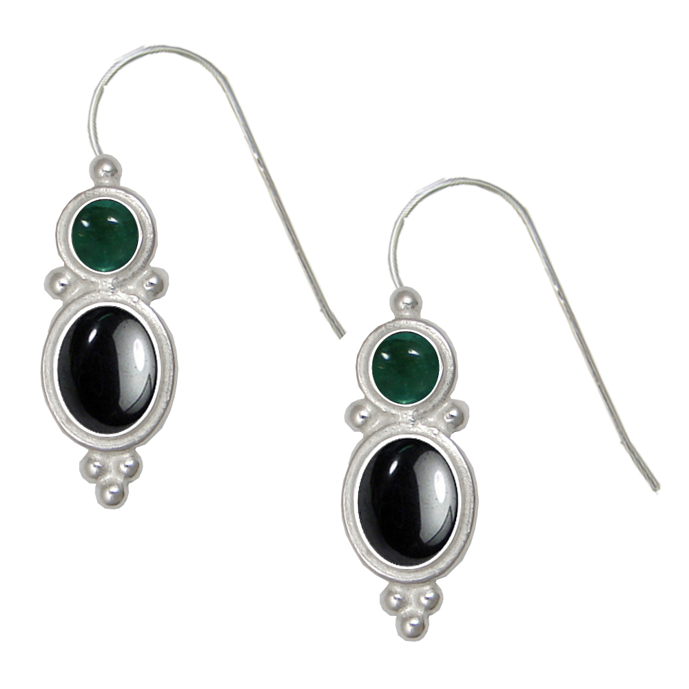 Sterling Silver Drop Dangle Earrings Hematite And Fluorite